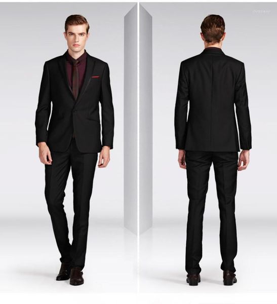 Trajes de hombre hechos a medida negro gris carbón novio esmoquin traje Homme hombre padrinos de graduación hombres trajes de boda (chaqueta pantalones corbata)