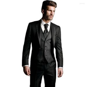 Costumes pour hommes Custom Made Black Groom Tuxedos Robe de soirée pour hommes Handsome Toast Party Work Business Suit (Veste Pantalon Gilet Cravate) K: 1300