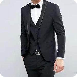 Trajes para hombres hechos a medida para hombres negros para boda 3piece 3piece Slim Fit Nuxedos Man Blazers Pantalones de abrigo vintage Homme