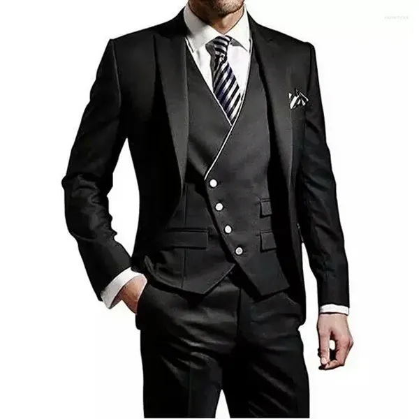 Trajes de hombre hechos a medida negro hombres boda hombre Blazers 3 piezas Slim Fit abrigo pantalones chaleco traje Homme italiano Terno Masculino Prom