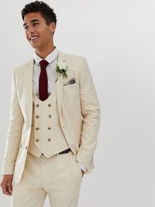 Costumes pour hommes sur mesure garçons d'honneur Beige marié Tuxedos revers cranté hommes mariage homme 3 pièces (veste pantalon gilet cravate) C872