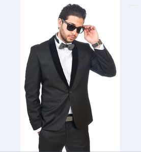 Herenpakken op maat gemaakte groomsmen sjaal SHAWL Black Rapel Bruidegom Tuxedos Charcoal Men Wedding Man (jasbroek Tie Hankerchief) B865