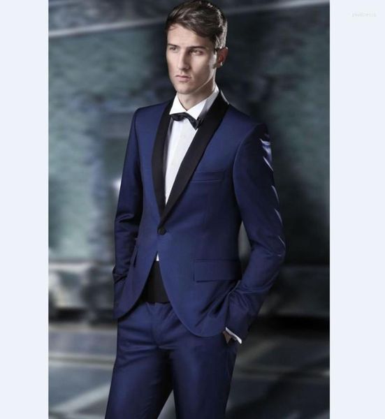 Costumes pour hommes sur mesure garçons d'honneur châle noir revers marié Tuxedos bleu marine hommes mariage homme (veste pantalon cravate mouchoir) B899