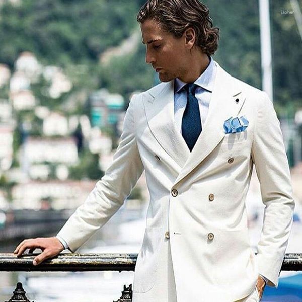 Trajes para hombres hechos a medida de marfil marfil blazers novios casuales de boda tuxedos fit delgado novio de novio