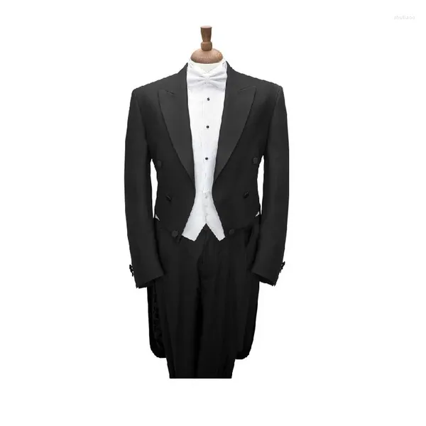 Trajes de hombre hechos a medida, abrigo negro con chaleco blanco, esmoquin de cola larga a medida para novio de boda, traje a medida Sg