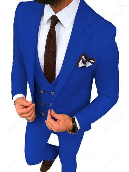 Trajes de hombre hechos a medida para hombre, esmoquin de novio azul real, solapa de muesca, padrino de boda, conjunto de 3 piezas para boda (chaqueta, pantalones, chaleco, corbata) D287