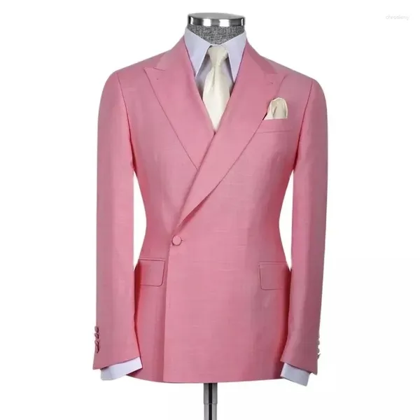 Costumes pour hommes sur mesure un bouton rose revers à pointe hommes Slim Fit 2 pièces vêtements quotidiens mariage marié Blazer Terno Masculino