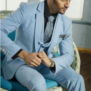 Costumes pour hommes sur mesure bleu ciel marié Tuxedos costume arabe fête Groomsman (veste pantalon gilet)