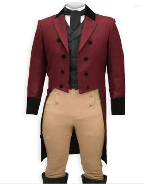 Trajes de hombre hechos a medida FRAC DE BURDEOS PARA HOMBRE A MEDIDA ROJO VINO Cola larga Frac de esmoquin A MEDIDA