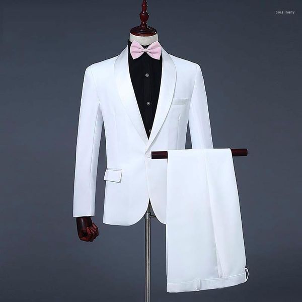 Costumes masculins hommes blancs sur mesure pour mariage 2023 Black Châle Revers simple Slim Slim Fit Man Blazers Party 2 Piece Terno