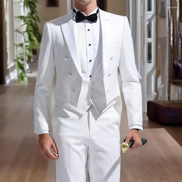 Trajes de hombre hechos a medida blanco Tailcoat boda 2023 fiesta de fumar esmoquin 3 piezas novio Terno traje de moda masculina