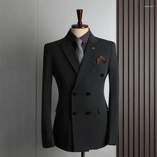 Costumes pour hommes vêtements faits par le client hommes décontracté mode affaires Blazer veste pour costume à Double boutonnage vestes manteau vêtements masculins