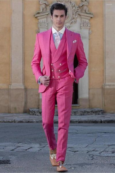 Ternos masculinos personalizados noivo smoking rosa terno jaqueta blazers traje de halloween elegante para homem de luxo terno de casamento 224