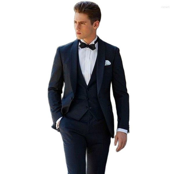 Costumes pour hommes Personnalisez les beaux smokings de marié noirs Slim Fits Robe de soirée pour hommes Toast Business Suit (Veste Pantalon Gilet Cravate) K: 160