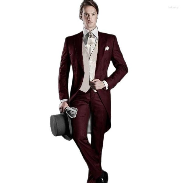 Costumes pour hommes Personnalisez le style du matin Marié Tuxedos Hommes Robe de bal Business Manteau Gilet Pantalon Ensembles (Veste Pantalon Gilet Cravate) K: 1300