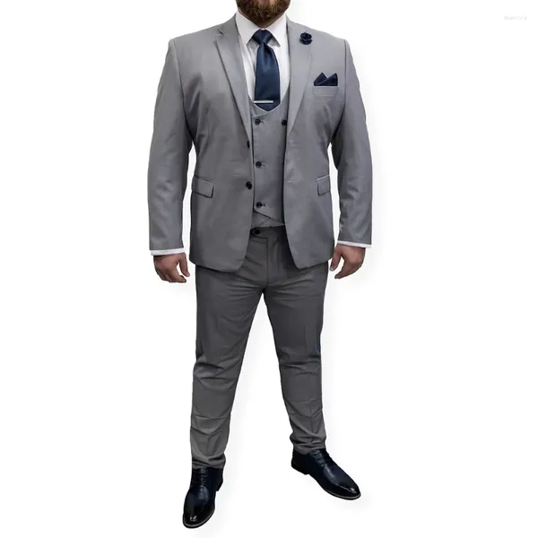 Costumes pour hommes personnalisés grande taille Blazer gris revers à pointe simple boutonnage 3 pièces veste pantalon gilet coupe ajustée vêtements de luxe