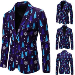 Herenkostuums Pak 3D Kerst Bloemenprint Schilderij Blazers Jas Mannen Feestjas Casual Slanke Blazer Knoppen