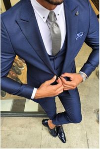 Costumes pour hommes bleu foncé Slim Fit hommes mode Style mariage Blazer ensembles manteau décontracté conception 3 pièces veste pantalon gilet Terno Masculino