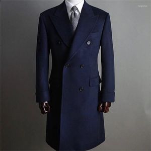 Costumes pour hommes bleu foncé hiver longue veste pour homme smokings lâche Vintage rétro dîner bal hommes sur mesure Blazer (1 veste)