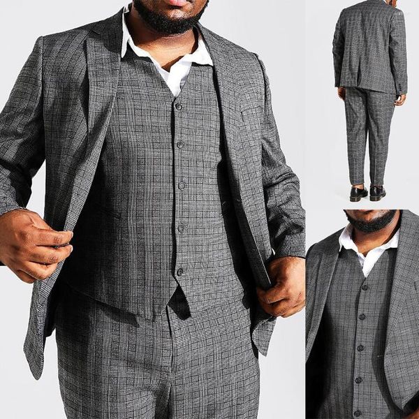 Costumes pour hommes gris foncé hommes costume 3 pièces affaires Blazer gilet pantalon à carreaux simple boutonnage mariage marié travail formel porter fête casual sur mesure