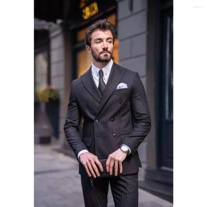 Costumes pour hommes rayures gris foncé masculines pour Ocassion formelle 2 pièces pantalon de veste de bureau