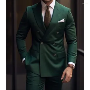 Costumes pour hommes Verte décontractée Green Casual Costers Boutique Double Breasted Man's Business Veste Blazers Coat Pantal