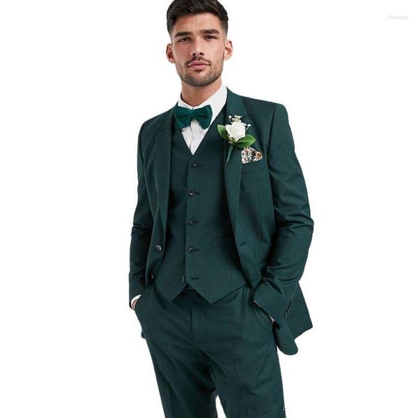 Costumes pour hommes Costumes pour hommes vert foncé 3 pièces Business Daily Slim pour la fête de mariage Tuxedos Groomsmen Banquet Set Veste Gilet avec pantalon