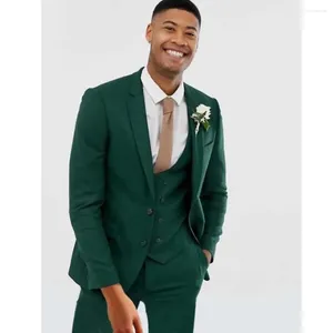 Costumes pour hommes vert foncé revers cranté simple boutonnage pour hommes mode formelle tenues d'affaires décontractées mariage marié smoking 3 pièces ensemble