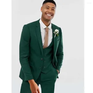 Herenpakken Dark Green Notch Rapel Single Breasted for Men Fashion Formele Casual Business Outfits Wedding Brader Tuxedo 3 -delige set
