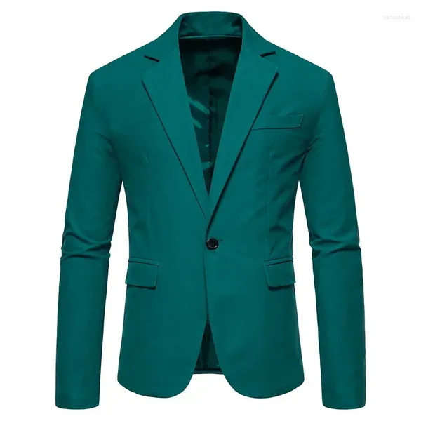 Trajes para hombre, chaqueta de primavera verde oscuro, marca 2024, chaqueta ajustada informal con un botón, abrigo deportivo ligero para fiesta a la moda para hombre K09