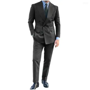 Costumes pour hommes gris foncé hommes 2 pièces garçons d'honneur formels smokings de mariage pour hommes Costume Homme Peaked Business Prom Blazer (veste pantalon)