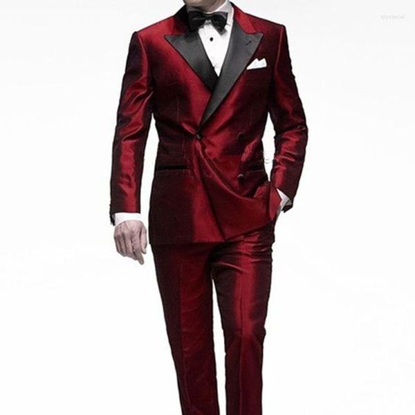 Trajes de hombre rojo oscuro esmoquin de novio para hombre traje de hombre chaqueta de desgaste de escenario (pantalones de chaqueta) 2023 padrinos de boda cena de fiesta hombres