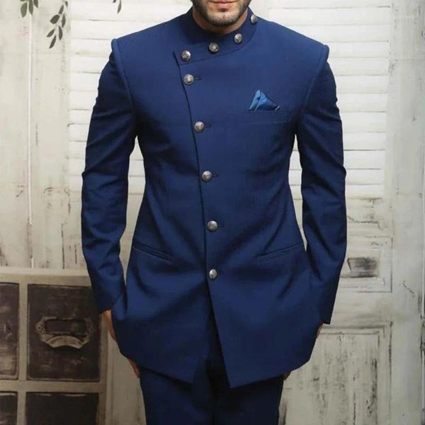 Costumes pour hommes Design luxe Blazer simple boutonnage bleu marine élégant coupe ajustée 2 pièces sur mesure veste pantalon