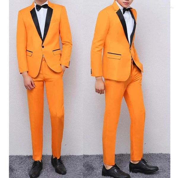 Trajes de hombre de diseño naranja, traje de boda Formal para hombre, esmoquin de novio entallado, conjunto de 2 piezas, chaqueta con pantalones, traje para hombre