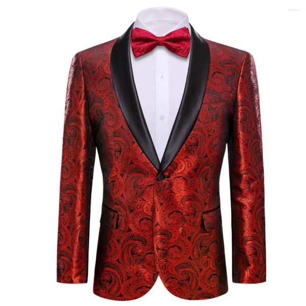 Costumes pour hommes Designer pour hommes Rouge Noir Paisley Soie Blazer Bowtie Set Slim Casual Veste Manteau Mariage Groomsmen Robe Barry.Wang