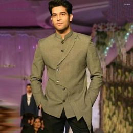 Herenpakken Designer Partywear Etnisch Groen Bandhgala Jodhpuri Jachtpak voor heren Zwarte broekset Hoge kwaliteit