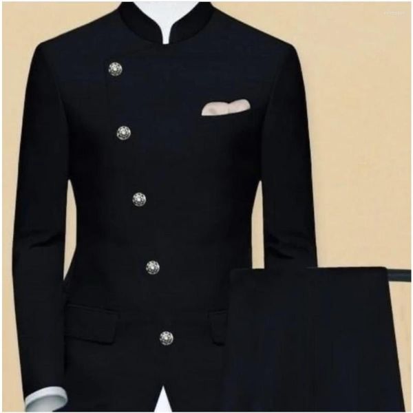 Trajes de hombre botón Diagonal cuello alto hombres último diseño novio boda esmoquin Slim Fit Prom Blazer Terno Masculino personalizado 2 piezas