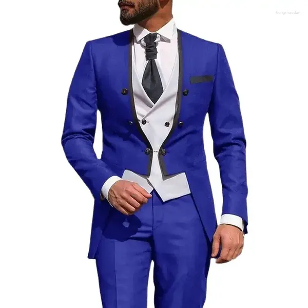 Trajes de hombre cena fiesta boda para hombres 3 piezas hecho a medida Slim Fit traje de fumar azul real novio esmoquin traje Mariage Homme