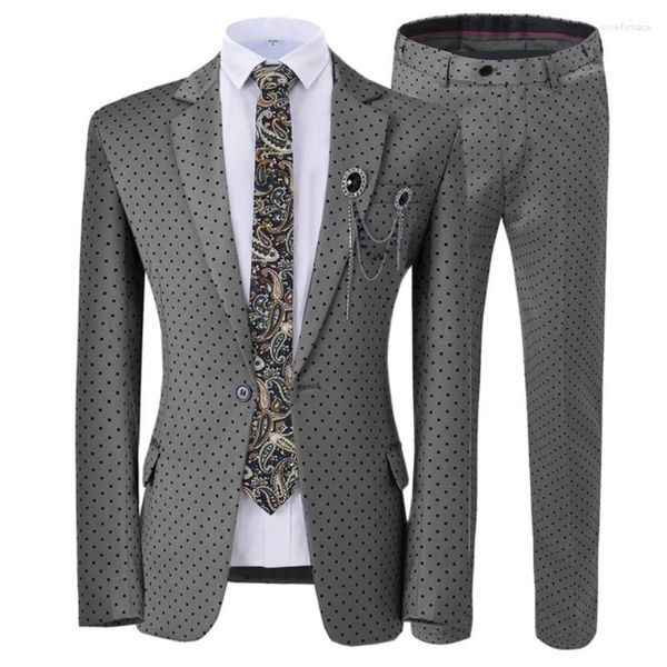 Costumes pour hommes Dot Full Men 2 Pieces Set Notch Lapel Formal Slim Fit Tailored Blazers Tuxedo Wedding Groom Prom Terno Masculinos Completo