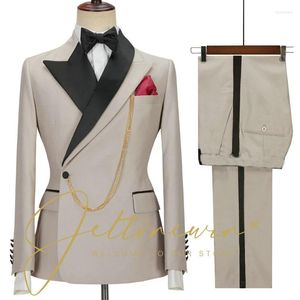 Herenpakken Double Breasted Blazer Broek 2023 Fashion Design Black Mens Slim Fit Prom Bruidegom Tuxedo Bruidegom Man Trouwpak