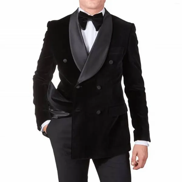 Costumes pour hommes Double boutonnage boutons Blazer manteau en velours châle revers pour dîner d'affaires