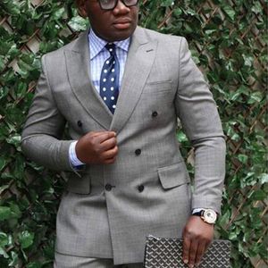 Costumes pour hommes Double-Basted Grey Men Suit Slim Fit 2 pièces Business Wedding Tuxedo For Groom African Man African Man Pantal