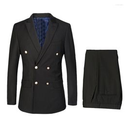 Trajes de hombre, esmoquin de novio con doble botonadura, chaqueta de solapa con visera para hombre, traje de padrino de boda, hecho a medida, negro (pantalones de chaqueta)