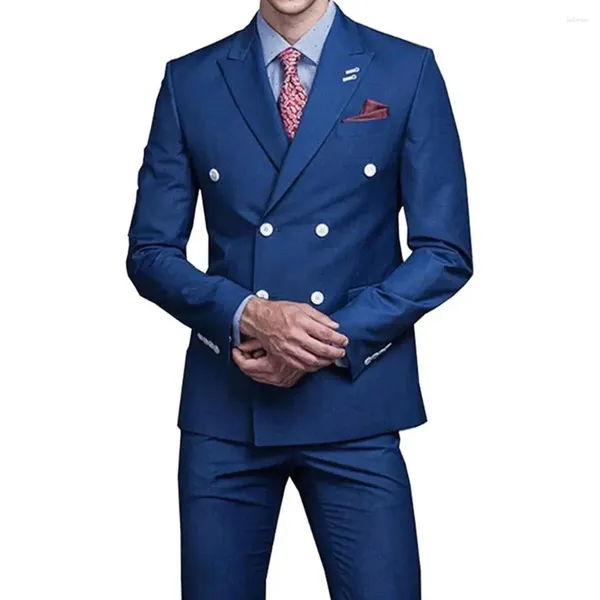 Costumes pour hommes Double boutonnage de haute qualité vert bleu longueur régulière tenues formelles 2 pièces veste pantalon de luxe Blazer ensemble de costumes