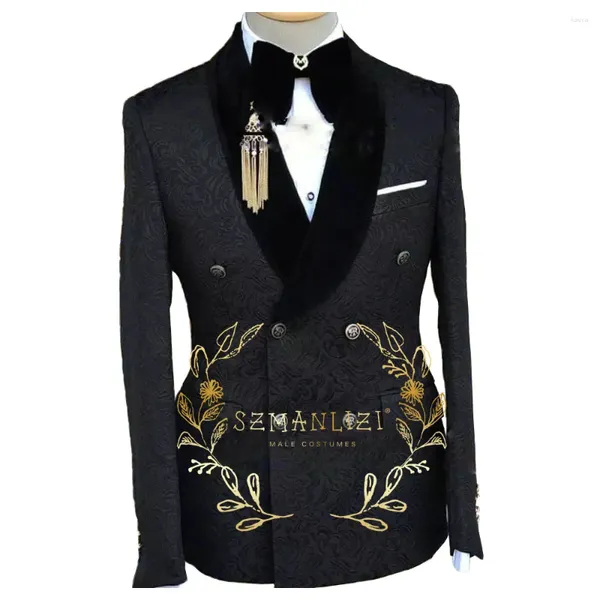 Costumes masculins Double poitrine One Piece Black Floral Veste Men Suit Jacquard Blazer Slim Fit Business Formal Party Evening / Prom Wedding Maxe