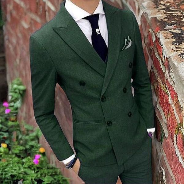 Costumes pour hommes Costume Slim Fit à double boutonnage pour bal de mariage 2 pièces vert foncé sur mesure Groom Tuxedo Blazer (veste pantalon) 2023