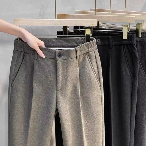 Trajes para hombre, pantalones de traje de moda con doble plisado, pantalones de negocios con botones para hombre, pantalón clásico recto suelto, fino, invierno 2024 Z9