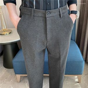 Costumes pour hommes Pantalons habillés pour hommes de haute qualité Taille arrière tendue Costume en laine Slim Fit Pantalon formel décontracté Grande taille Noir 38