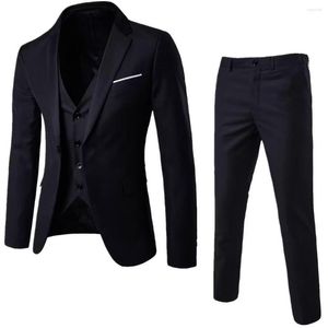 Herenpakken EHIOE Mode Mannen Klassieke 3-delige Set Pak Bruiloft Grooming Slim Fit Jas Broek Vest Zwart Grijs Blauw Bourgondië Plus Szie