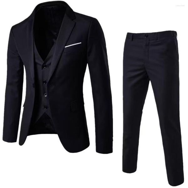 Costumes pour hommes EHIOE Mode Hommes Classique 3 pièces Ensemble Costume Mariage Toilettage Slim Fit Veste Pantalon Gilet Noir Gris Bleu Bourgogne Plus Szie